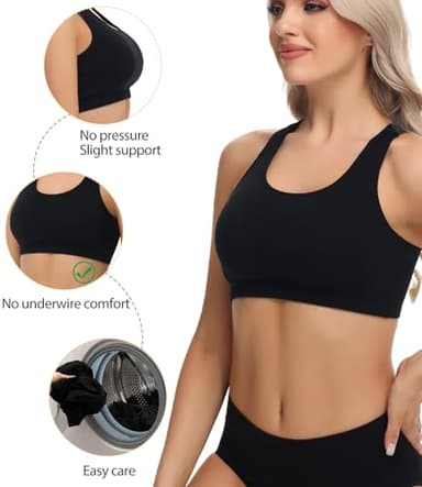 wirarpa Women's Bralette Cotton Racerback T-Back Bralettes Crop Top 3 Pack, Black, X-Large - Image 3