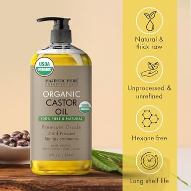 Majestic Pure USDA Organic Castor Oil - 100% Pure & Natural - Premium Grade, Cold Pressed, Hexane Free - Hair, Eyelashes, Eyebrows, Nails - Moisturizing & Nourishing - 8 Fl Oz - Image 7