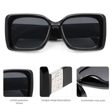 SOJOS Retro Oversized Square Sunglasses for Women Trendy Large Luxury Women's Big Shades SJ2350, Black Frame/Grey Lens - Image 4