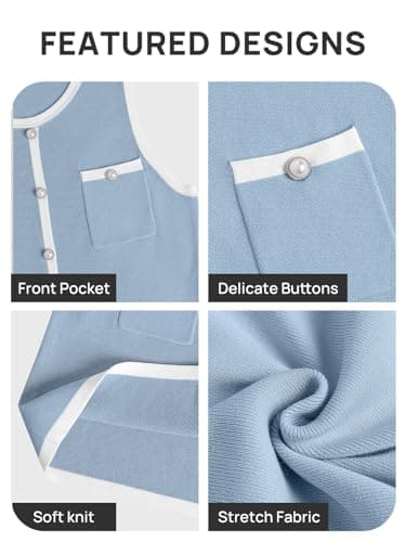 ZESICA Women's 2025 Summer Sleeveless Mini Dress Crewneck Button Knit Color Block Bodycon Party Short Dresses with Pockets,Blue,Large - Image 5