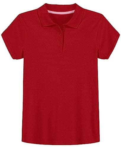 IZOD girls School Uniform Short Sleeve Interlock Polo Shirt, Red, 8 10 US - Image 1