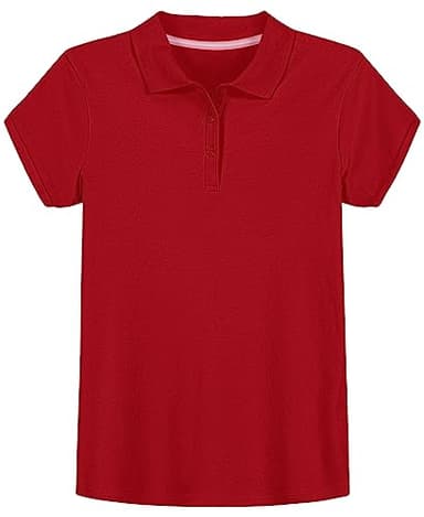 IZOD girls School Uniform Short Sleeve Interlock Polo Shirt, Red, 8 10 US - Image 1