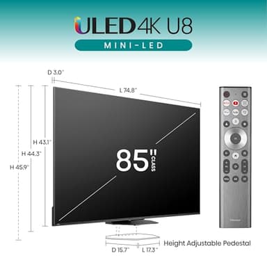 Hisense 85-Inch Class U8 Series Mini-LED ULED 4K UHD Google Smart TV (85U8N) - QLED, Dolby Vision IQ, Dolby Atmos, Full Array Local Dimming Pro, 144Hz Game Mode Pro, Alexa Compatibility - Image 2