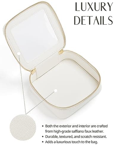 Small Cosmetic Bag for Purse Mini Makeup Bag for School Cute Clear Make Up Pouch for Travel Tiny Leather White Make Up Organizer Case for Backpack Toiletry Bag Waterproof Square Pouch with Zipper - Image 8