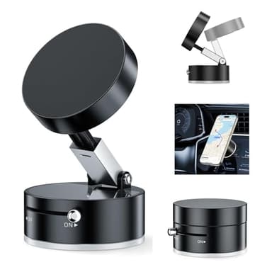 TUTGLOBAL Vacuum Suction Magnetic Car Phone Holder Mount Fit All Phones,Adjustable Phone Holders for Your Car,Mechanical Lock No Need Charging,Metal Ring Stick Outside if Case Non-Magnetic - Image 1