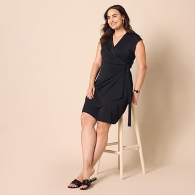 Amazon Essentials Women's Classic Cap Sleeve Wrap Dress (Available in Plus Size), Black, Large - Image 7