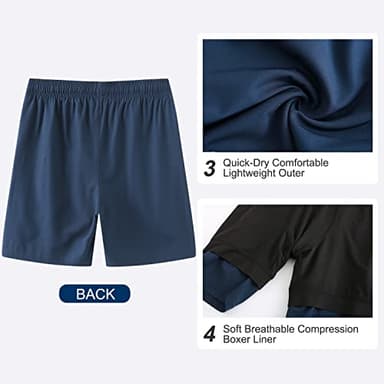 HODOSPORTS Mens Swimsuit Trunks 7" Quick-Dry Swim Shorts with Compression Liner and Zipper Pockets (Large,Navy) - Image 5