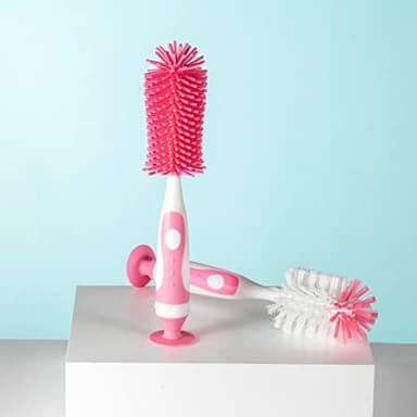 Chemimoso Multifunctional Cleaning Brush, Baby Bottle Brush, Bottle Brush Cleaner, Rotate The Suction Cup to Obtain The Small Bristle Brushes, Set Z, Pink, Silicone and Nylon Brush - Image 2