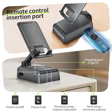 Cell Phone Stand with Bluetooth Speaker and Remote Control(Video Control/Camera Control),Portable Bluetooth Speaker for Home and Outdoors,All Day Playtime,Compatible with iOS/Android,Birthday Gift - Image 4