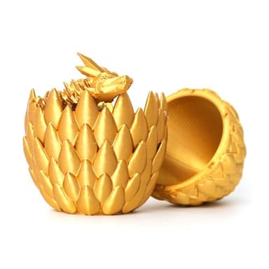 Flavery 3D Printed Dragon Egg - Gold - Surprise Egg with 12" Flexible Crystal Dragon Inside, Mythical 3D Printed Gift Toy, Desk Executive Pet, Figurine Decor - Image 2