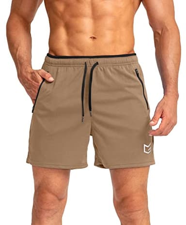G Gradual Men's Running Shorts with Zipper Pockets Quick Dry Gym Athletic Workout 5" Shorts for Men (Khaki, XX-Large) - Image 2