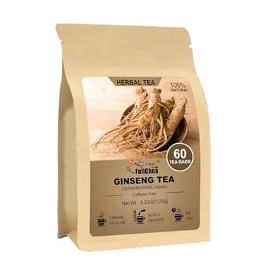 FullChea - Ginseng Tea bags, 60 Teabags - Pure Ginseng Root Tea - Caffeine-Free - Non-GMO - Image 1