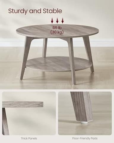 VASAGLE MAEZO Collection - Round Coffee Table, 2-Tier Center Table with Storage, Tapered Legs, Curved Transitions, 31.5 Dia. x 17.7 H Inches, Easy Assembly, for Living Room, Heather Greige ULCT243K02 - Image 5