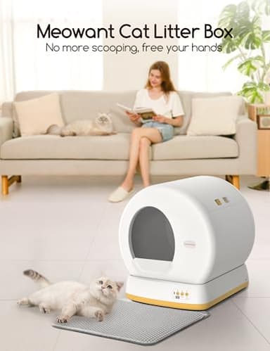 MeoWant Self-Cleaning Cat Litter Box, Advanced Safety System Automatic Cat Litter Box Perfect for Multi Cats, Extra Large/Odor Control/APP Control Smart Cat Litter Box with Mat & Liner, Yellow - Image 2