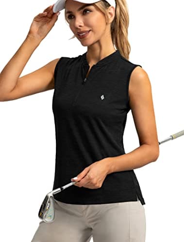 SANTINY Women's Sleeveless Golf Shirt Zip Up Tennis Lightweight Quick Dry Tank Tops Polo Shirts for Women(Black_S) - Image 1