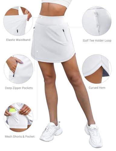 LouKeith Golf Skirts for Women Tennis Skirt with Zipper Pockets High Waisted Running Casual Athletic Skorts Built-in Shorts White M - Image 4