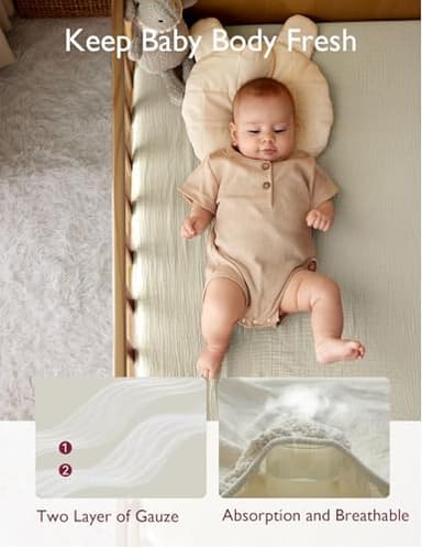 Momcozy Muslin Standard Fitted Crib Sheets, 52"x28", 2 Pack Soft Breathable Natural Cotton Baby Mattress Sheet, 360° Mattress Wrapping No Slip Boys Girls Neutral Toddler Bed Sheet, Crisp Green Grey - Image 5