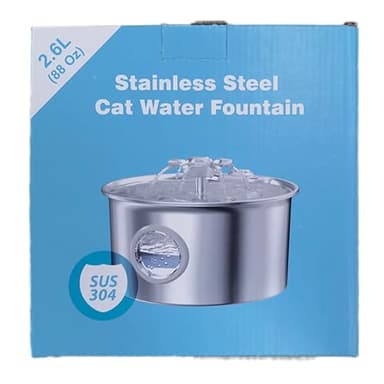 Stainless Steel Cat Water Fountain: 88oz/2.6L Ultra Quiet Pet Fountain with Flower Kitty Spout & LED Blue Light Water Dispenser with Water Level Window for Cats/Dogs Indoor (Silver) - IHOUONE - Image 10