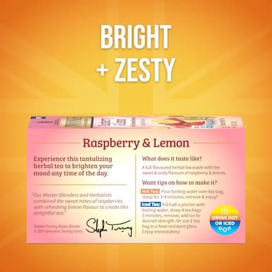 Twinings Raspberry & Lemon Herbal Tea Individually Wrapped Bags, 20 Count (Pack of 6), Fruity & Zesty, Naturally Caffeine-Free, Enjoy Hot or Iced, 120 Teabags - Image 2