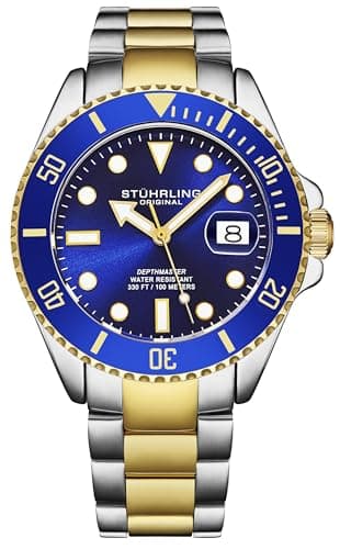 Stuhrling Original Men's Dive Watch, Swiss Movement, Stainless Steel, Blue Dial, Stainless Steel Bracelet, 100M Water Resistant - Image 1