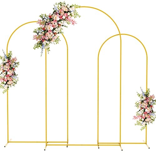 Fomcet Metal Arch Backdrop Stand Set of 3 Gold Wedding Arch Stand 7.2FT & 6.6FT & 6FT Arched Backdrop Frame for Birthday Party Baby Shower Graduation Ceremony Decoration - Image 1