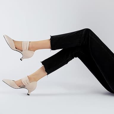 RIBONGZ Low Heels for Women Closed Toe Nude Kitten Heels Pointed Toe Sexy Slip on Pumps Bridal Party Dressy Shoes 12 - Image 6