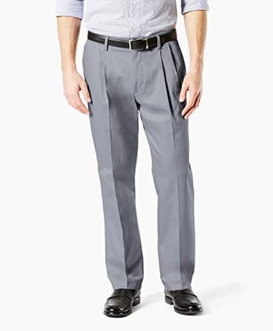 Dockers Men's Classic Fit Signature Khaki Lux Cotton Stretch Pants-Pleated (Regular and Big & Tall), Burma Grey, 40W x 36L - Image 2