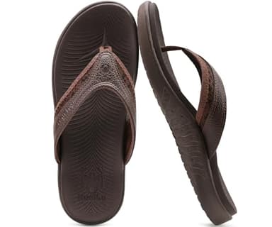 KuaiLu Mens Leather Sport Flip Flops Comfort Orthotic Thong Sandals with Plantar Fasciitis Arch Support for Outdoor Summer - Image 2