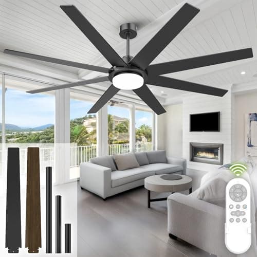 72 Inch Ceiling Fans with Lights and Remote, Outdoor Indoor Black LED Big Ceiling Fan Reversible 24db Quiet DC Motor, 6 Speed 3CCT Dimiable, Modern Ceiling Fans for Patios Living Room Farmhouse Garage - Image 1