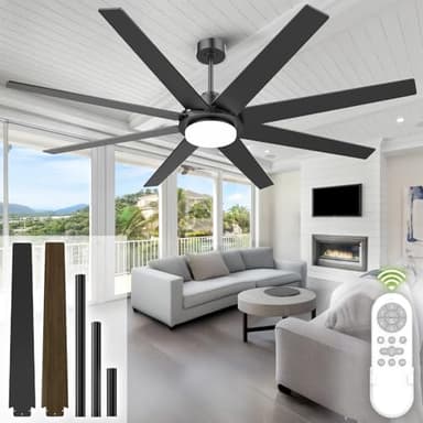 72 Inch Ceiling Fans with Lights and Remote, Outdoor Indoor Black LED Big Ceiling Fan Reversible 24db Quiet DC Motor, 6 Speed 3CCT Dimiable, Modern Ceiling Fans for Patios Living Room Farmhouse Garage - Image 1