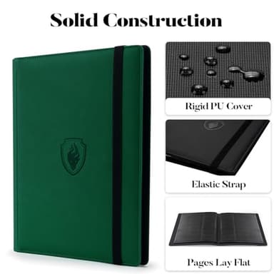 Trading Card Binder 9 Pocket, Fabmaker PU Cover Card Collection Binder for 360 Cards, Premium Card Book, Sturdy Card Holder Folders, Card Album for YuGiOh, MTG, TCG, Game & Sports Cards, Dark Green - Image 2