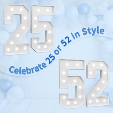 imprsv Marquee Numbers Large 25th-Birthday Decorations: 4ft Light Up Number Graduation Decoration 2025 Year Old Women Men Party Decor Backdrop 52 Anniversary Foam Board Big Number 25 - Image 6