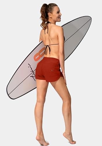 Women's Swim Shorts with Pockets High Waisted Tummy Control Board Swimsuit Bathing Shorts for Women with Liner(Red,M) - Image 6