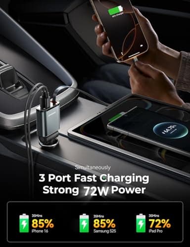 72W Car Charger USB C - PD45W USB C Retractable Cable Fast Charging for iPhone 16 17 Pro [Ultra-Compact, 75% Less Space] Car Phone Charger Adapter for iPhone 17 16 15 Pro, Samsung S25/S24, Pixel, Grey - Image 5