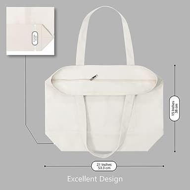 TOPDesign 30-Pack Canvas Tote Bags with an External Pocket, Reusable Grocery Shopping Bags, Top Zipper Closure, Daily Essentials (Natural) - Image 5