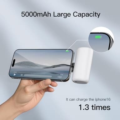Winecube Portable Charger for iPhone with 2-in-1 Connector,5000mAh Small Power Bank, Fast Charging Compatible with iPhone 16/15/14/13/12/11 Series,Samsung S25/24,Android,White - Image 4