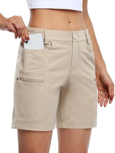 Willit Women's Shorts Hiking Cargo Golf Shorts Outdoor Summer Stretch Shorts with Pockets Water Resistant Khaki S - Image 1