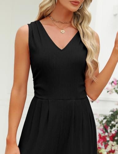 BMJL Womens Dressy Jumpsuits Sleeveless Wide Leg Pants Romper Casual V Neck One Piece Outfit with Pockets 2024(Black, L) - Image 5