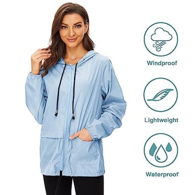 Zando Lightweight Rain Jacket Women with Hood Packable Raincoats for Adults Women Plus Size Rain Jackets for Women Waterproof Anorak Jacket Womens Windbreaker Jacket Blue 2XL - Image 3
