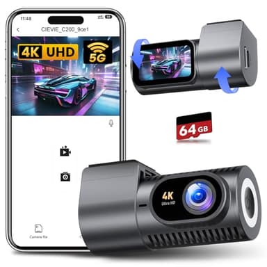 Dash Cam Front 4K - 1.5" IPS Display & 5G WiFi & 64G Card, 360° Rotation Mini Dashcam, Car Camera with WDR Night Vision, 24H Parking Mode, G-Sensor, Loop Recording,170° Angle, Dash Camera for Cars - Image 1