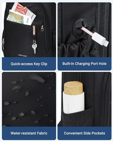 LIGHT FLIGHT 17.3" Laptop Backpack for Women, Large Black Travel Backpacks with USB Charging Hole, Water Resistant, Large Capacity, Daypack for College, Work, Casual Computer Bags - Image 6