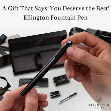 Ellington Pen Luxury Fountain Pen Set - Fountain Pens For Writing - Smooth Medium Nib - Includes Refillable Ink Converter, 3 Ink Cartridges, Gift Box - Calligraphy, Journaling, Sketching (The Stealth) - Image 3