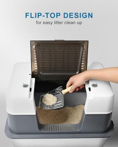 Scirove Stainless Steel Enclosed Cat Litter Box with Lid，Covered Metal Kitty Litter Box with Litter Mat and Odor Reduction Pack(2kg), Metal Scoop，Switchable Design, Easy Clean，Odor-Proof, Leak-Proof - Image 3