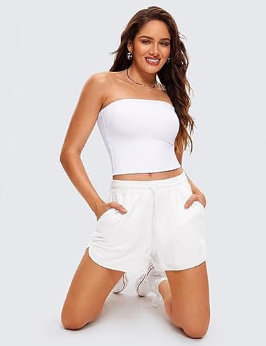 CRZ YOGA Butterluxe Double Lined Tube Tops for Women Going Out Crop Sleeveless Tank Bandeau Strapless Casual Shirts White Medium - Image 4