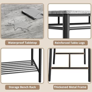 IRONCK Dining Table Set for 4, Kitchen Table with Upholstered Bench and 2 Chairs, Kitchen Table and Chairs Set for Small Space, Apartment, Gray - Image 7