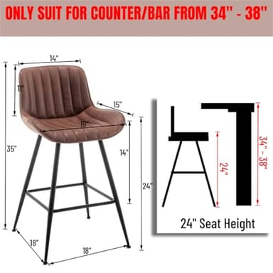 Whiterye Brown Bar Stools Set of 2, Fabric Upholstered Barstools Armless, 24 in Bar Stool Bar Height, Black and Brown Barstools for Home Bar, Coffee Bar. - Image 2