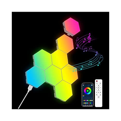 OJQ 8 Pack Hexagon Lights Wall RGB Panel - Hexagonal Led Lights Room Decor Wall Lights Smart APP Music with Sync Honeycomb Shape Panels Hexagon Gaming Night Lights for Bedroom Children - Image 1