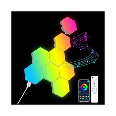 OJQ 8 Pack Hexagon Lights Wall RGB Panel - Hexagonal Led Lights Room Decor Wall Lights Smart APP Music with Sync Honeycomb Shape Panels Hexagon Gaming Night Lights for Bedroom Children - Image 1