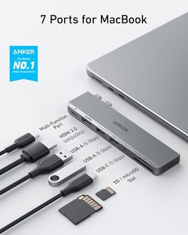 Anker USB C Hub for MacBook, 7-in-2 with 4K HDMI, Compatible with Thunderbolt 4, 1 Type C and 2 USB A Data Ports for MacBookPro 13 Inch, MacBookAir M1 / M2, and More - Image 2