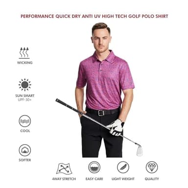 Golf Shirts for Men Dry Fit Short Sleeve Print Performance Moisture Wicking Polo Shirt Coral Paisley - Image 5